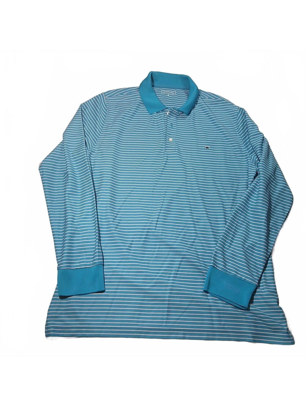Crown & Ivy Striped Long Sleeve Polo Shirt Blue White Size M